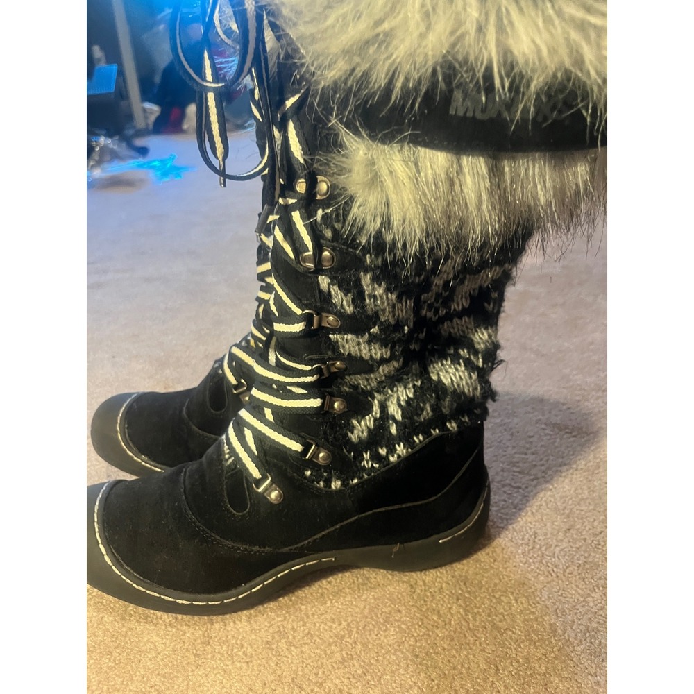Muk Luks Womens Tall Winter Boots Faux Fur Knit Nordic Snowflake Black White